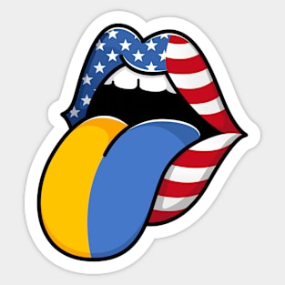 Tongue Ukrainian Pride Flag of Ukraine Half American Half Ukrainian Sticker